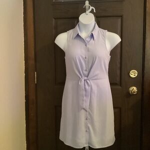 Nine West Light Blue Sleeveless Button-Down Tie Waist Dress NWOT